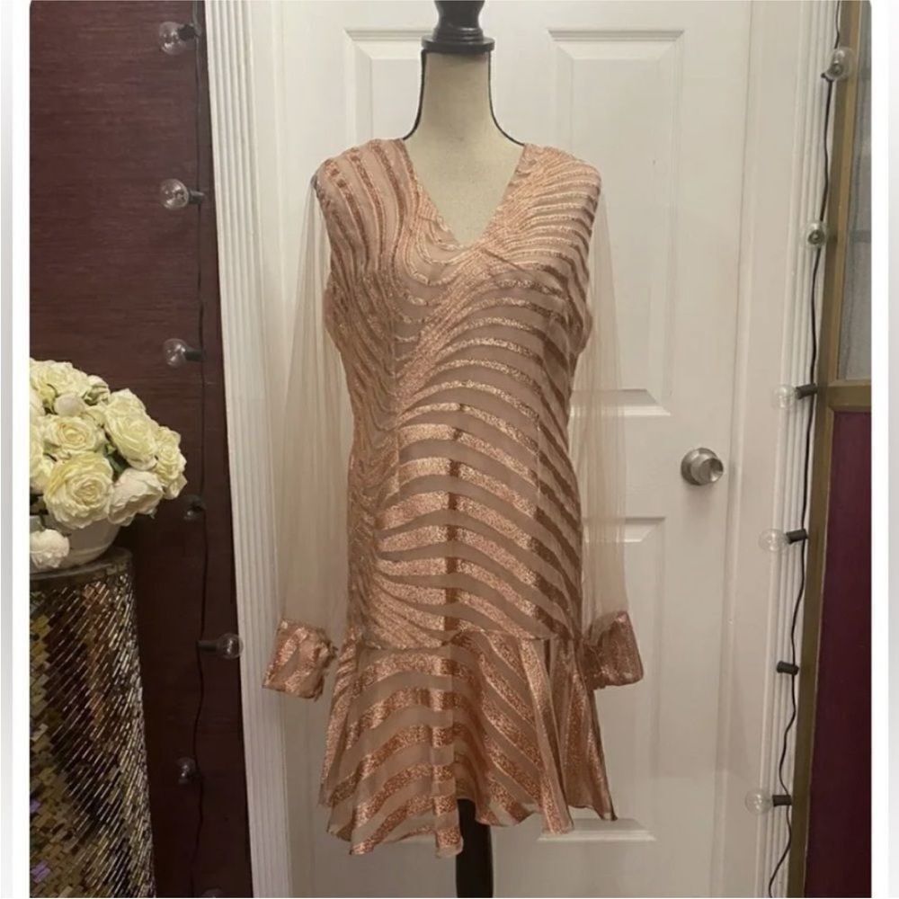 Francesca Miranda Chic Metallic Long Sleeve Dress, L